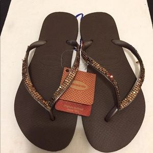 Havaianas brown slim metal mesh flip flops